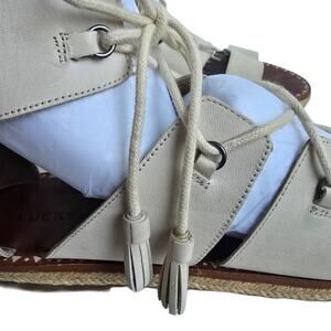 Leather Gladiator Sandal OffWhite LaceUp Tassel Ankle Height Sz 8.5 Lucky Brand